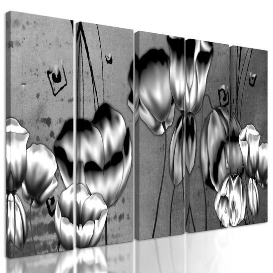 5-dielny obraz čiernobiele maky vo vintage štýle