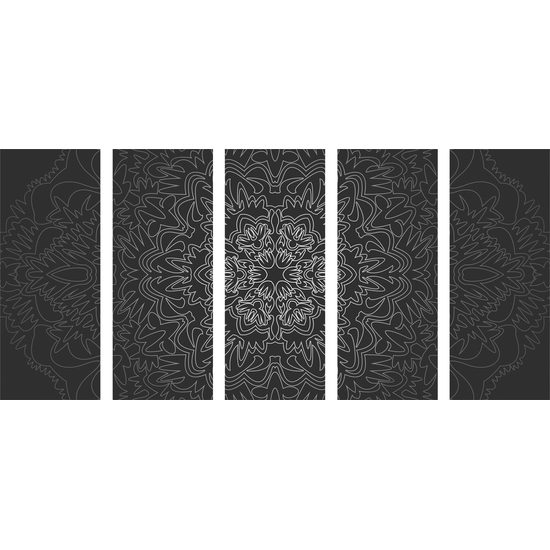 5-dielny obraz exotická Mandala v čiernobielom prevedení