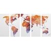 5dílný obraz oranžová mapa světa tvořená polygony