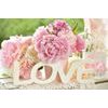 Samolepící fototapeta zátiší s pivoniemi a nápisem Love