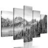 5-dílný obraz zamrzlý les v černobílém provedení