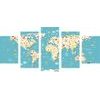 5-dílný obraz mapa světa pro děti