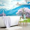 Samolepící tapeta sakury na úpatí hor