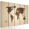 5-dílný obraz moderní mapa světa v sépiovém provedení