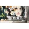 Samolepící tapeta malba dívky s květinami