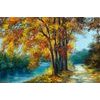 Tapeta malba podzimních stromů u řeky