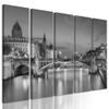 5-dílný obraz okouzlující noční Paříž v černobílém provedení