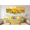 5-dílný obraz pole plné malovaných slunečnic