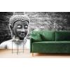 Samolepící fototapeta Buddha u dřevěného pozadí v černobílém provedení
