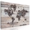 Obraz mapa světa se symbolickými zvířaty na dřevěném podkladu