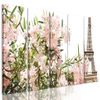 5-dílný obraz růžové květiny pod Eiffelovou věží