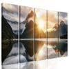 5-dílný obraz východ slunce nad jezerem na Novém Zélandu