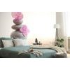 Samolepící fototapeta rovnováha kamenů s růžovými kvítky