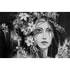 Samolepící tapeta černobílá malba dívky s květinami