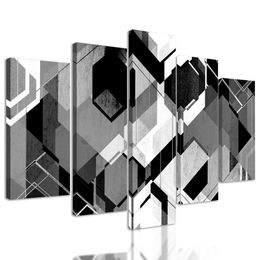 5-dílný obraz futuristická abstrakce tvarů v černobílém provedení