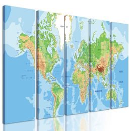 5-dílný obraz geografická mapa světa