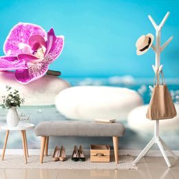 Fototapeta kompozice zen kamenů s orchidejí
