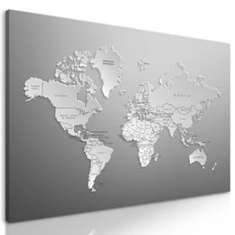 Obraz nevšední mapa světa v černobílém provedení