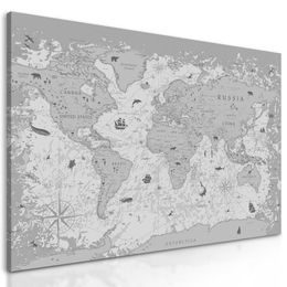 Obraz mapa světa s historickým nádechem v černobílém provedení