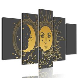 5-dílný obraz symboly slunce a měsíce