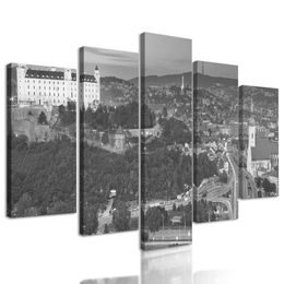 5-dílný obraz Bratislavský hrad v černobílém provedení