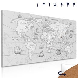 Obraz na korku černobílá mapa světa se starými obchodními cestami