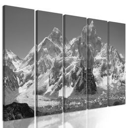 5-dílný obraz Alijašské hory v černobílém provedení
