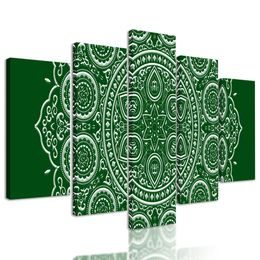 5-dílný obraz něžná Mandala na zeleném pozadí