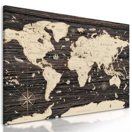 Obraz hnědá mapa světa na dřevě
