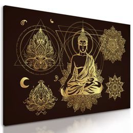 Obraz meditující Buddha se zlatými ornamenty