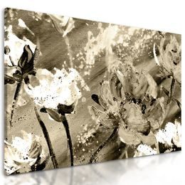 Obraz nádherná malovaná abstrakce květu v sépiovém provedení