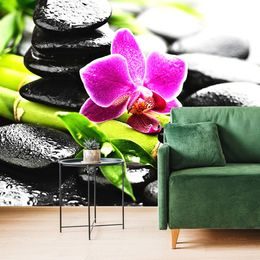 Fototapeta spa zátiší s fialovou orchidejí