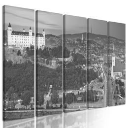 5-dílný obraz Bratislavský hrad v černobílém provedení