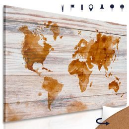 Obraz na korku mapa světa na dřevě