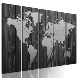 5-dílný obraz luxusní mapa světa v černobílém provedení