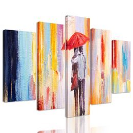 5-dílný obraz láskyplná procházka pod deštníkem