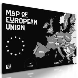 Obraz černobílá mapa Evropské unie v moderním provedení
