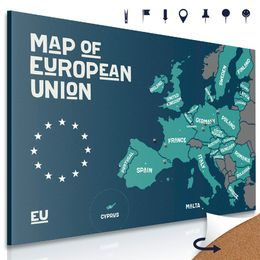 Obraz na korku mapa evropské unie s pojmenováním zemí