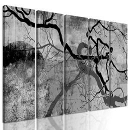 5-dílný obraz temné větve stromu v černobílém provedení