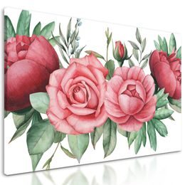 Obraz něžné splynutí růží a listů