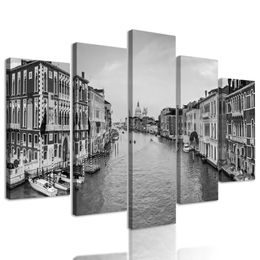 5-dílný obraz černobílé Benátky v plné kráse