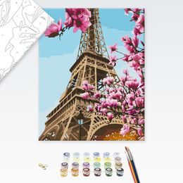 Malování podle čísel Eiffelova věž obklopená sakurou