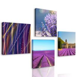 Set obrazů levandulová pole s krásnou abstrakcí