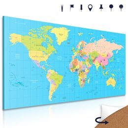 Obraz na korku přehledná mapa světa na modrém pozadí