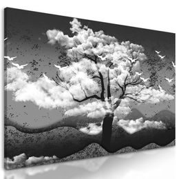 Obraz japonský strom v černobílém provedení