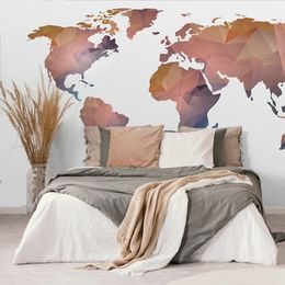 Samolepící tapeta oranžová mapa světa tvořená polygony