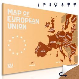 Obraz na korku hnědá mapa zemí evropské unie