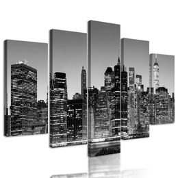 5-dílný obraz noční New York v černobílém provedení