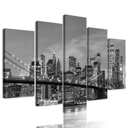 5-dílný obraz noční pohled na most Brooklyn v černobílém provedení