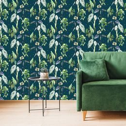 Tapeta nádherné tropické rostliny na modrém pozadí